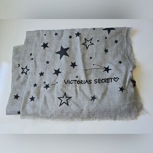 Victoria's Secret Star Print Wool Acrylic Blend Scarf Grey 77" x 30"
